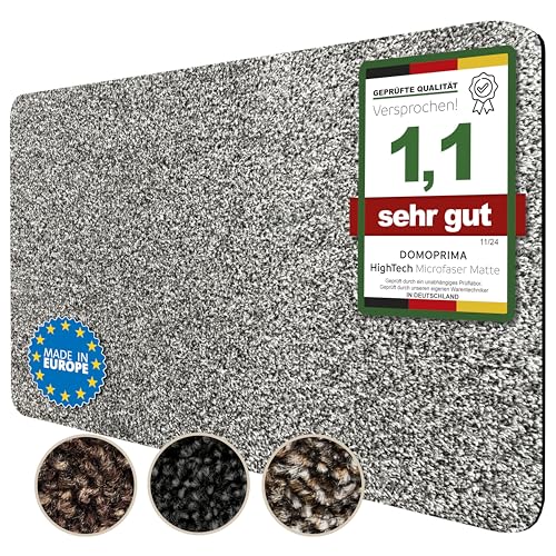 DOMOPRIMA Mikrofaser Fußmatte waschbar rutschfest extra saugfähig & flach – antibakteriell, für Innenbereich & Außenbereich (Grau, 75x50 cm) von DOMOPRIMA homeware