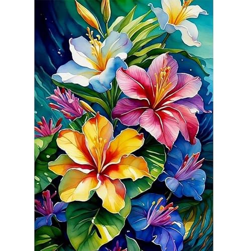 DOMROM Blumen Diamond Painting, Colourful Diamant Painting Bilder Erwachsene, Bunt Diamant Malerei Kits Kinder 5D Diamant Art Painting Strass Stickerei Malerei Painting Set für Home Décor 30x40cm von DOMROM