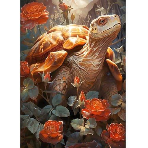 DOMROM Diamant Painting Bilder Schildkröte, Diamant Painting Set für Erwachsene Blumen, Tier Diamant Painting Bilder Malen nach Zahlen Diamant Anfänger für Gift Home Wall Decoration 30x40cm von DOMROM