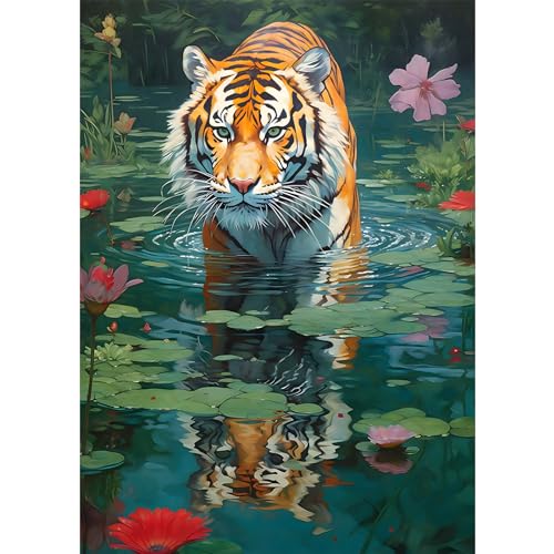 DOMROM Diamant Painting Bilder Tiger, Diamant Painting Set für Erwachsene Blume, Tier Diamant Painting Bilder Vollbohrer 5D Malen nach Zahlen Diamant Anfänger für Gift Home Wall Decoration 30x40cm von DOMROM