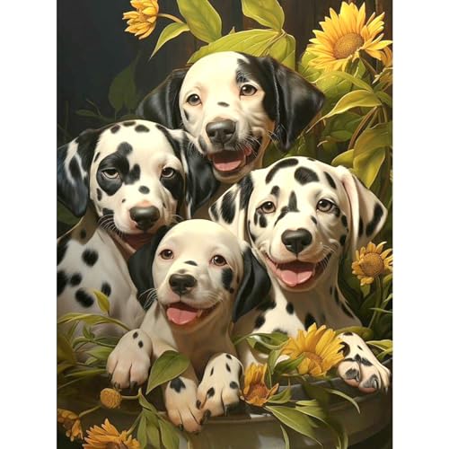 DOMROM Hund Diamond Painting Kits für Erwachsene, 5D Tier Diamant Painting Bilder, DIY Blume Diamond Art Painting Full Drill Gem Digitales Diamant Gemälde Stickerei für Gift Wall Decoration 30x40cm von DOMROM