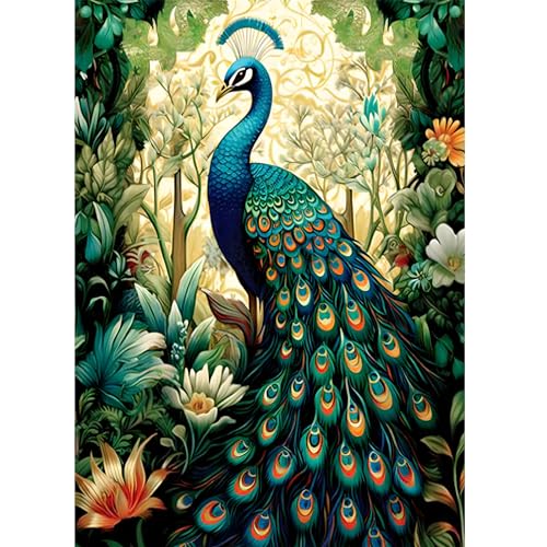 DOMROM Pfau Diamond Painting Erwachsene, Tier Diamant Painting Bilder, Blumen Diamant Malerei Kits 5D Frühling Diamant Art Painting Peacock Strass Stickerei Malerei Painting Set für Home Décor 30x40cm von DOMROM