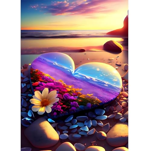 DOMROM Strand Diamond Painting, Blumen Diamant Painting Bilder Erwachsene Kinder, Diamant Malerei Kits DIY 5D Diamant Art Painting Strass Stickerei Malerei Painting Set für Home Décor 30x40cm von DOMROM