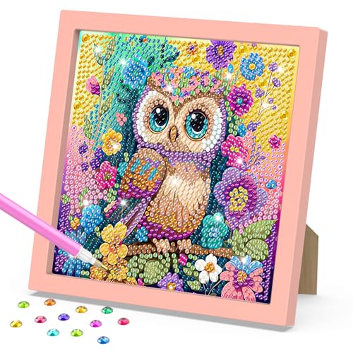 DOMROM Vogel Diamond Painting Kinder mit Rahmen, 5D DIY Blume Diamond Painting Set Full Mosaic Making für Mädchen & Jungen Erwachsene, Diamant Painting Bilder Arts Craft für Home Wand Decor 18x18cm von DOMROM