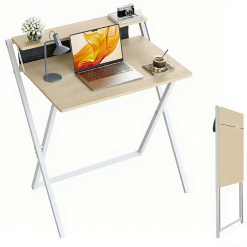 DOMSHOCT Kleiner faltbarer Computertisch mit Aufbewahrungstasche und Monitorablage, 60 x 40 cm, Heimbüro, faltbarer Tisch, tragbarer Schreibtisch, Arbeitszimmer, Arbeitsplatz, Hellbraun von DOMSHOCT