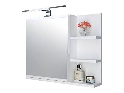 DOMTECH Badezimmer Spiegelschrank mit Ablagen und LED Beleuchtung, Badezimmerspiegel, Weiß Spiegelschrank, R von DOMTECH