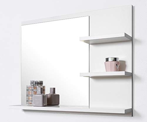 DOMTECH Badspiegel mit Ablagen, Weiß Badezimmer Spiegel 60 cm Wandspiegel Badezimmerspiegel Badezimmer Spiegel R von DOMTECH