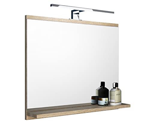 DOMTECH Badspiegel mit Ablagen Eiche Sonoma mit LED Beleuchtung Badezimmer Spiegel Wandspiegel von DOMTECH