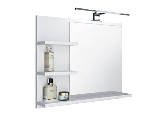 DOMTECH Badspiegel mit Ablagen Weiß mit LED Beleuchtung Badezimmer Spiegel Wandspiegel, L von DOMTECH