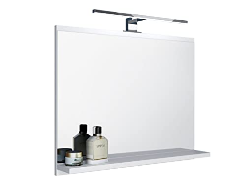 DOMTECH Badspiegel mit Ablagen Weiß mit LED Beleuchtung Badezimmer Spiegel Wandspiegel von DOMTECH