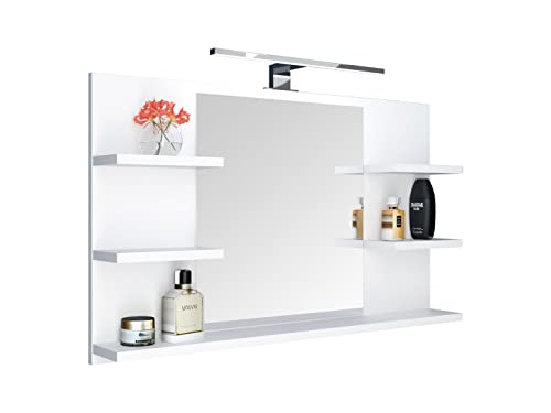 DOMTECH Badspiegel mit Ablagen Weiß mit LED Beleuchtung Badezimmer Spiegel Wandspiegel von DOMTECH