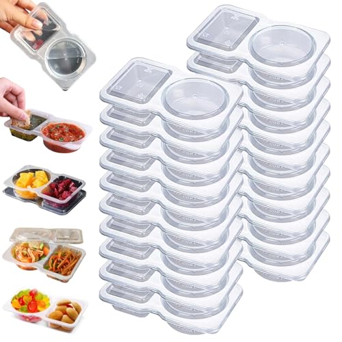 DOMTKBE Wiederverwendbare SnackbehäLter Packungen Mit Deckel 2 FäCher, Transparente Snackdose Mit FäChern, Snackpackungen Zum Mitnehmen FüR Picknicks, Arbeitsessen (20pcs) von DOMTKBE