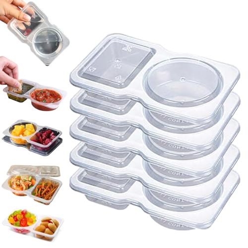 DOMTKBE Wiederverwendbare SnackbehäLter Packungen Mit Deckel 2 FäCher, Transparente Snackdose Mit FäChern, Snackpackungen Zum Mitnehmen FüR Picknicks, Arbeitsessen (5pcs) von DOMTKBE