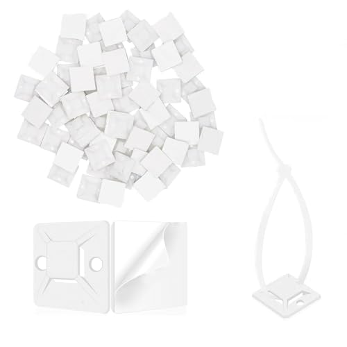 DOMTLTY 100 Stück Kabelbinder Halter Selbstklebend & Schraubsockel - 20x20mm Klebesockel für Kabelbinder, Montagesockel, Kabelhalterung - Schwarz für Netzkabel, Heim & Büro von DOMTLTY