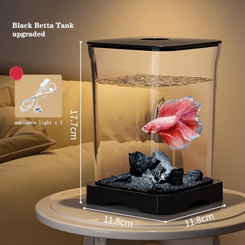 Fischtank Aquarium mit Atmosphäre Licht - Kampffisch Aquarium Starter Kit Desktop Dekor - Betta Fischtank - Aquaristik Tischdekoration für Zuhause, Büro, Wohnzimmer - 17.7 x 11.8 x 11.8cm von DOMUMALI