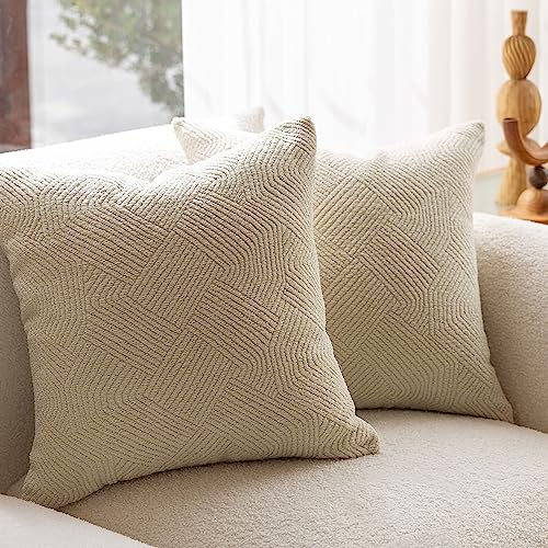 DOMVITUS 45,7 x 45,7 cm Kissenbezug, Bouclé-Kissenbezüge, Set mit 2 dekorativen Kissen für Couch, luxuriös, neutrale Kissenbezüge, Bett, Sofa, Kissen für Wohnzimmer, weiche Akzentkissen, Frosting von DOMVITUS