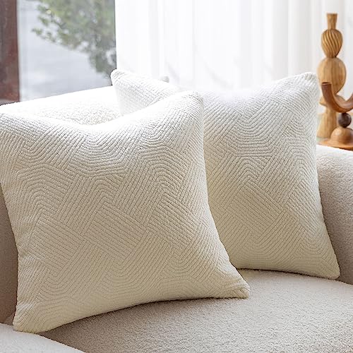 DOMVITUS 45,7 x 45,7 cm Kissenbezug Boucle Kissenbezüge Set mit 2 dekorativen Kissen für Couch Luxus Neutral Wurf Kissenbezüge Bett Sofa Kissen für Wohnzimmer Weiche Akzentkissen, Milchweiß von DOMVITUS