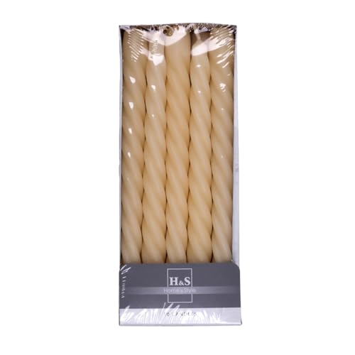 DONAU HOME Set Glatte Stabkerzen/Creme, Beige / 10 Stück im Karton / 24 x Ø 2,2 cm Unparfümiert/Gedrehte Tafelkerzen / 7 Stunden Brenndauer/Leuchterkerzen Spiralkerzen/im Barock - Stil von DONAU