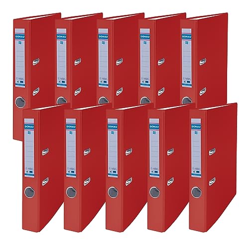 DONAU Master Ordner Schmal 10er Pack FSC/DIN A4 / 5 cm / 10 Stück/Rot/Kunststoffbezug PP/Carton Papier Schlitzordner Büroordner Aktenordner Ringordner/Grünen Punkt von DONAU