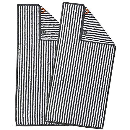 DONE Handtücher Daily-Shapes-Stripes im Doppelpack - Frottee-Tuch mit Streifen - Schwarz, Anthrazit, Grau/Weiß - 100% Baumwolle - 2 Stück, Farbe:Anthracite/BrightWhite von DONE