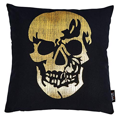 done. Cushion Black LINE Kissen mit Glanz-Druck Gold 45 cm x 45 cm Skull von done.