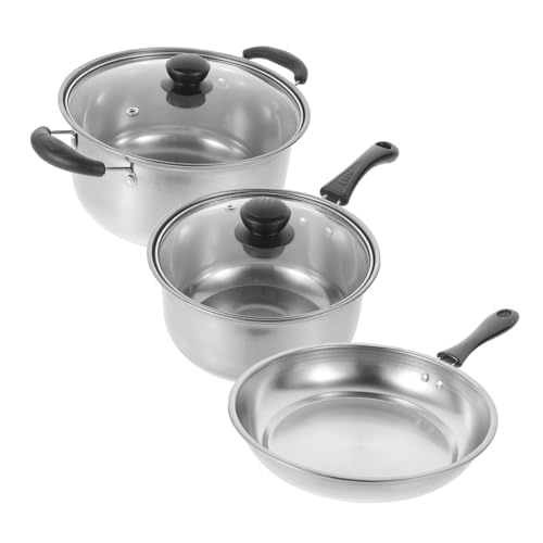 DONFAMDS 1Satz Kochtopf Teilig Suppentopf Kleiner Topf und Bratpfanne für Induktion und Gas Leicht zu Reinigen Langlebig und Sicher der Anwendung von DONFAMDS