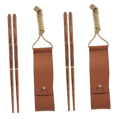 DONFAMDS 2 Paare Tragbare Klappstäbchen Wiederverwendbar Essstäbchen Stöcke Tasche Kinderbesteck Zusammenklappbares Geschirr Outdoor-zubehör Hölzern Braun von DONFAMDS