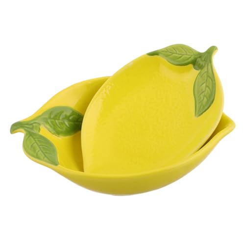 DONFAMDS 2 Stück Zitronenschale Zitronen Geschirr Obstschalen aus Keramik Salat Servierschüssel Schale zum Servieren von Obst Schüssel zum Servieren von Desserts Saucen-Dip-Schüssel Yellow von DONFAMDS