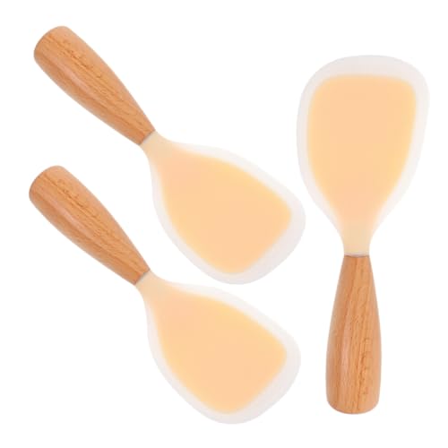 DONFAMDS 3 STÜCKE Hitzebeständiger Reislöffel mit Rutschfestem Holzgriff und Langlebigem Silikon Antihaftbeschichteter Servierlöffel für Reis und Kartoffelpüree Ergonomisch und Leicht zu von DONFAMDS