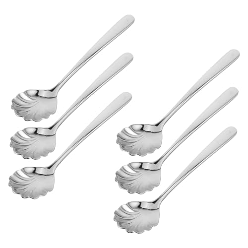 DONFAMDS 6 Stück Kaffee Dessertlöffel Muschelform Kleine Form Creme/Muschellöffel Zuckerlöffel Kaffeelöffel Süßer Löffel Suppenlöffel Edelstahl Silber von DONFAMDS