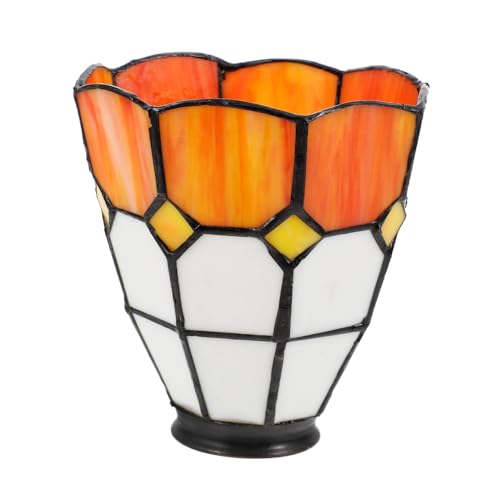 DONFAMDS Dekorativer Glas lampenschirm Mediterran Orange weiß Fassung Mittelgroßer Decken Wandlampenschirm Staubschutz und Wohnraumbeleuchtung Buntglas lampenabdeckung von DONFAMDS