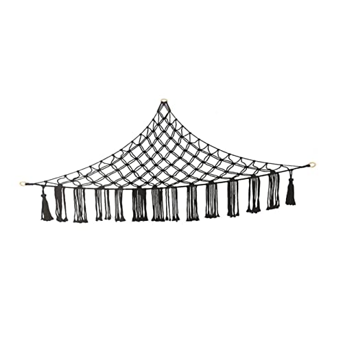 DONFAMDS Wandnetztasche Aus Baumwollseil - Kuscheltier Organizer - Schwarze Spielzeugaufbewahrung Hängematte - Spielzeug Organizer Aufbewahrung von DONFAMDS