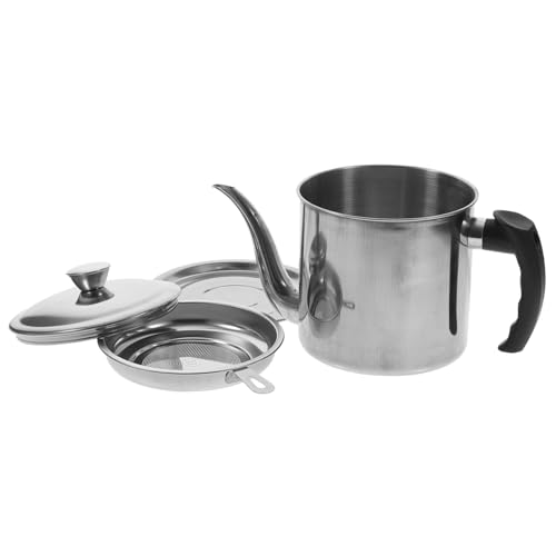 DONFAMDS Edelstahl Ölbehälter mit Sieb Fettbehälter mit Filterrost für Küche Hitzebeständig Rostfrei mit Praktischem Griff und Extra Langem Ausguss zur Einfachen Ölaufbewahrung und von DONFAMDS