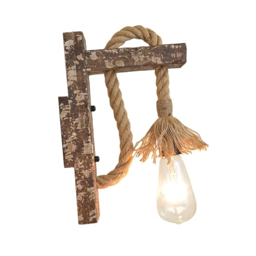 DONFAMDS Retro Wandleuchte aus Holz mit Hanfseil Kreative Schlafzimmer Wandlampe Fassung Dekorative Nachttischlampe für Wohnzimmer Flur Balkon Stilvolle Beleuchtung ohne Leuchtmittel DONFAMDS Retro Wandleuchte aus Holz mit Hanfseil Kreative Schlafzimmer Wandlampe Fassung Dekorative Nachttischlampe für Wohnzimmer Flur Balkon Stilvolle Beleuchtung ohne Leuchtmittel von DONFAMDS