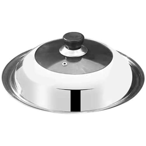 DONFAMDS Universaler Edelstahl Wok deckel mit Glasfenster Anti hitze griff Dichter Sitz Vielseitiger Topf Pfannendeckel für Bratpfanne und Kochtopf von DONFAMDS