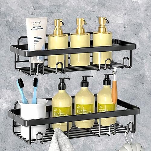 DONGDA Duschablage ohne Bohren Schwarz, 2er Set Badezimmer Regal Edelstahl Duschregal ohne Bohren, Rostfrei Badregal Duschkorb ohne Bohren, Badezimmer Organizer für Shampoo und Duschge von DONGDA