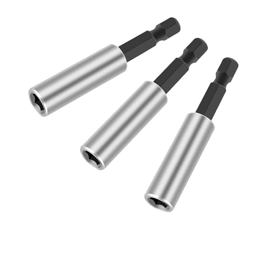 3 Stück Bithalter, Hochwertiger Bithalter Magnetisch, Schnellwechsel Bit Verlängerung 1/4", Bithalter-Set 60mm aus Edelstahl Starke Bithalter Magnetisch, Bohrerbitbefestigung von DONGFENGLION