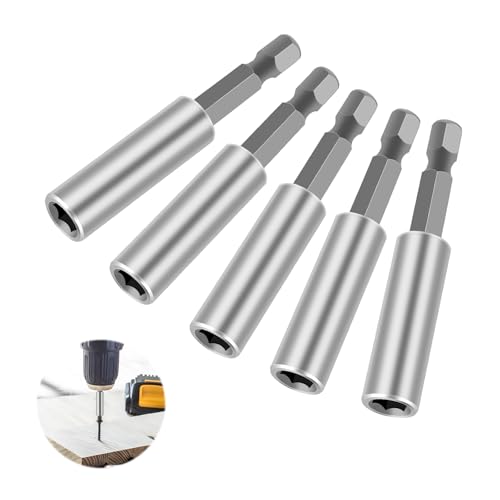 5 Stück Hochwertiger Bithalter Magnetisch, Bit halter, Schnellwechsel Bit Verlängerung 1/4", Bithalter-Set 60mm aus Edelstahl Starke Bit halter Magnetisch, Bohrerbitbefestigung von DONGFENGLION