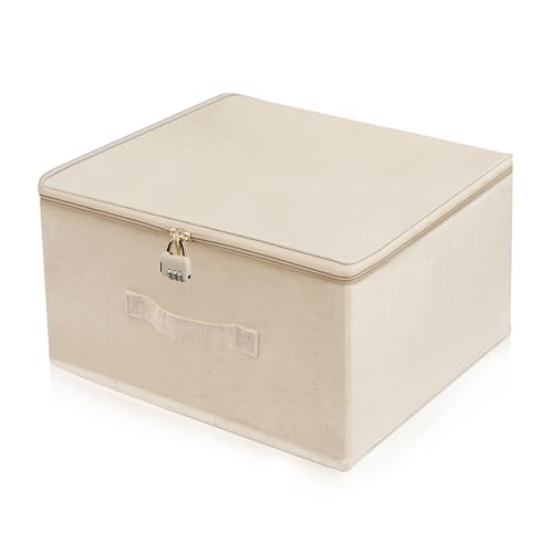 DONGFENGLION Abschließbare Box, Kiste mit Schloss, Faltbare Stoffbox mit Griffen, Abschliessbare Box mit Reißverschluss, Aufbewahrungsbox mit Deckel, Aufbewahrung für Kleidung, Spielzeug(40x30x21cm) von DONGFENGLION