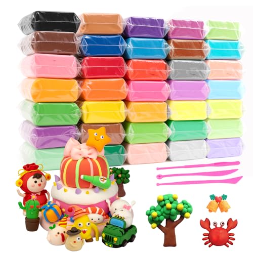 Modelliermasse Lufttrocknend, 36 Farben Clay Set, Lufttrocknender Ton mit 3 Werkzeuge, Modelliermasse für Kinder und Erwachsenen, Ideal Zum Basteln und Kreativ-Sein, Geschenk für Kinder ab 3 Jahren von DONGFENGLION