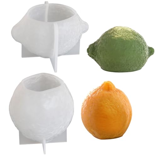 3D-Zitronen Kerzenform, 2 Stuck Silikon Gießform, Zitrone Silikonform für Fondant Schokoladen Kuchen Kerzen Ton und DIY-Basteln von DONGKER