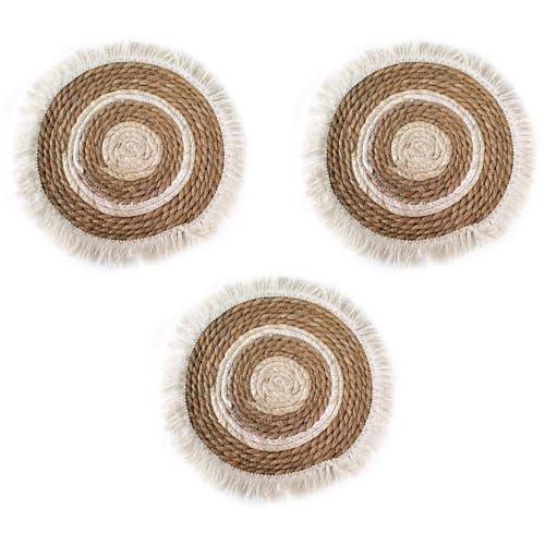 Boho Rundes Tischset, 3 Stück Gewebte Herbst-Stil Tischmatten, φ30cm, Waschbare Hitzebeständige Platzsets für den Herbst, Küche, Esszimmer, Zuhause, Bauernhaus, Erntedankfest, Weihnachts von DONGKER