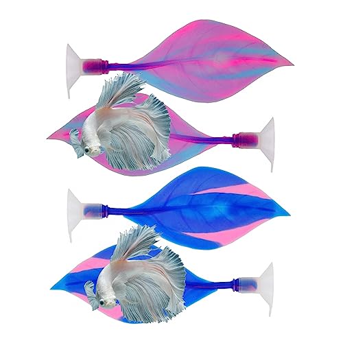 DONGKER Betta-Blatthängematte, 4 Stück Silikon Betta Bett Blatt Hängematte für Kampffische, Bequem Sicher Spielunterlage mit Saugnapf für Fischzucht, Aquarienlandschaft von DONGKER
