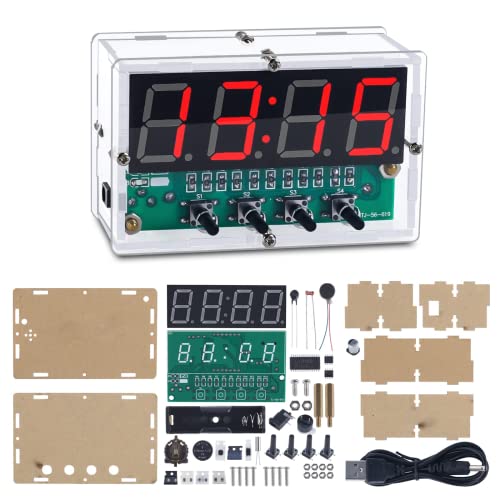 DONGKER DIY Digitaluhr Kit mit 4 stelliges Elektronik Löt Übungs Kit mit Platine für DIY Löten Student STEM Projekt zum Lehren von Lichtgesteuerter Wecker für Anfänger und Elektronikliebhaber von DONGKER