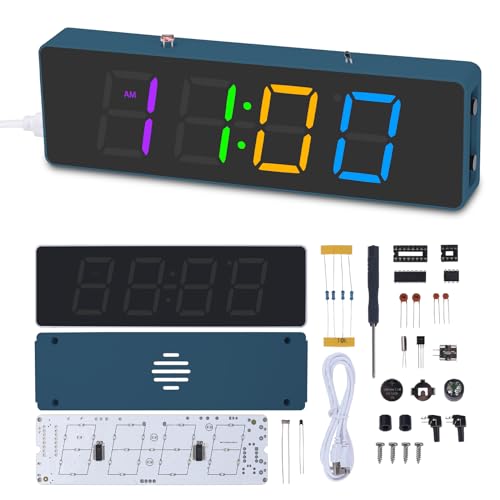 DONGKER DIY Digitaluhr Löt Bausatz mit 4 stelliges RGB Bunte LED Elektronik Löt Übungs Kit mit Platine DIY Lichtgesteuerter Wecker 12H/24H, ℃/℉ für Anfänger und Elektronikliebhaber von DONGKER