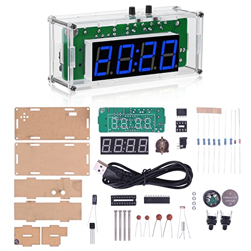 DONGKER Digitale DIY Uhr Kits mit Acrylgehäuse, Elektronik Wecker Löt Übungs STEM Projekt zum Lehren von Lichtgesteuerter Wecker für Anfänger und Elektronikliebhaber 4-stellige Digitale Blau von DONGKER