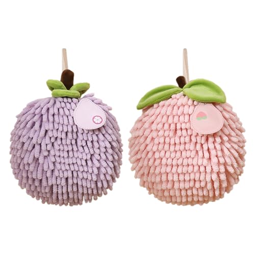 DONGKER Fuzzy-Ball-Handtucher, 2 Stück Weiches Chenille Hanging Coral Velvet Handtuch mit Aufhängeschlaufe, schnelltrocknend für Badezimmer, Waschtisch, Küche von DONGKER