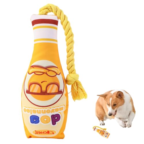 DONGKER Quietschspielzeug Hunde, Plüsch Hundespielzeug in Marmeladenglasflascheform, Niedliches Kauspielzeug mit Seil für kleine, mittelgroße und große Hunde, Welpen, Haustiere von DONGKER