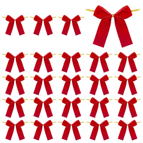 DONGKER Rote Schleifen Weihnachten, 24 Stück 8,5 cm Groß Samtschleifen, Weihnachtsbaum Deko Schleife mit Flexiblem Draht zum Basteln von Weihnachtskranz, Kranz, Kerzenständer, Weihnachtsbaumschmuck von DONGKER