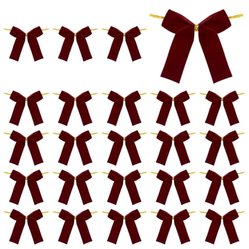 DONGKER Rote Schleifen Weihnachten, 24 Stück 8,5 cm Groß Samtschleifen, Weihnachtsbaum Deko Schleife mit Flexiblem Draht zum Basteln von Weihnachtskranz, Kranz, Kerzenständer, Weihnachtsbaumschmuck von DONGKER